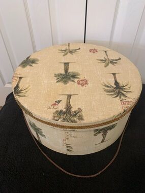 Palm Tree Pattern Round Decorative Hat Box - Cream